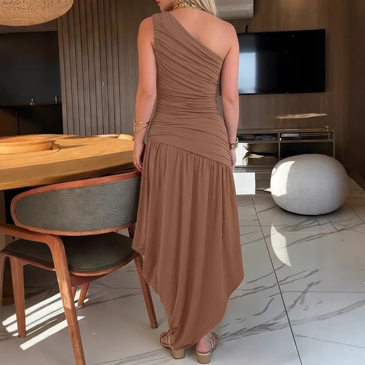 Damen One-Shoulder Maxikleid mit raffiniertem Wickelschnitt Drune