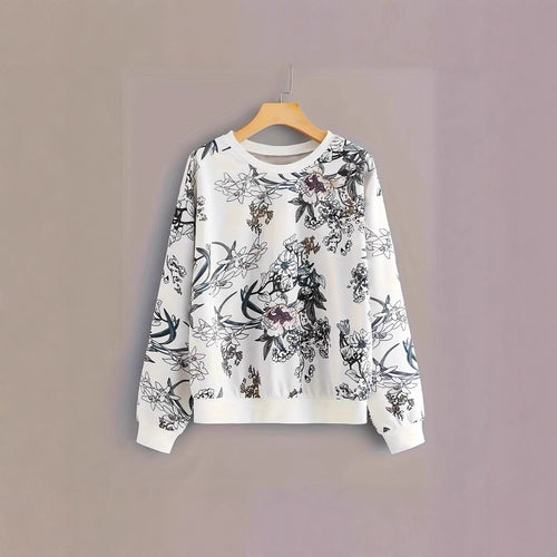 Damen Sweatshirt mit floralem Druck und relaxed Fit Drune
