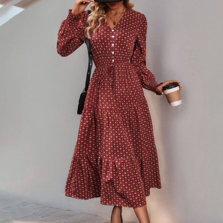 Damen Maxikleid mit dekorativem Knopfdesign und Rüschendetails Drune