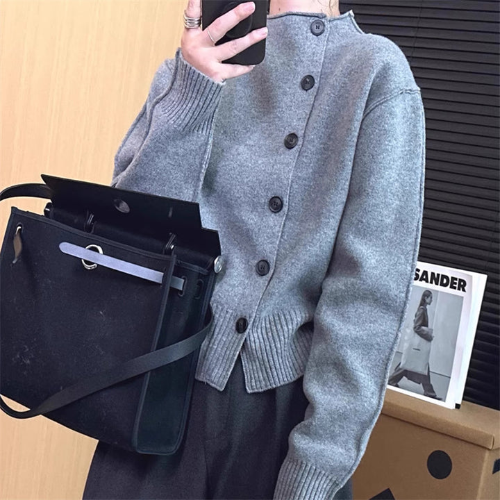 Damen Strickjacke mit stylischem Knopfverschluss und voluminösen Ärmeln Drune