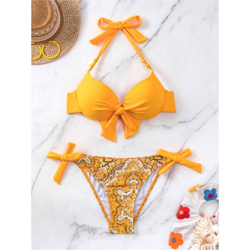 Damen Bikini-Set mit modischen Bindebändern und herausgearbeitetem Muster Drune