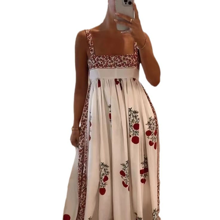 Damen Langes Sommerkleid mit floralen Akzenten und breiten Trägern Drune