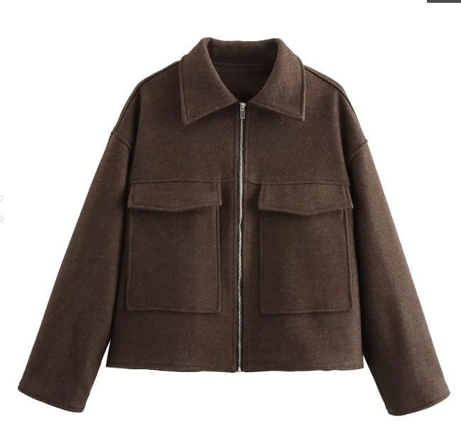 Damen hochschneiderte Jacke mit praktischen Pattentaschen und weichem Wollmix Drune