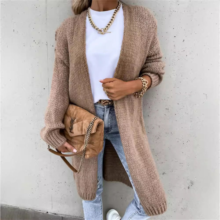 Damen Grober Strickmantel mit tiefen Taschen und modischem Schnitt Drune