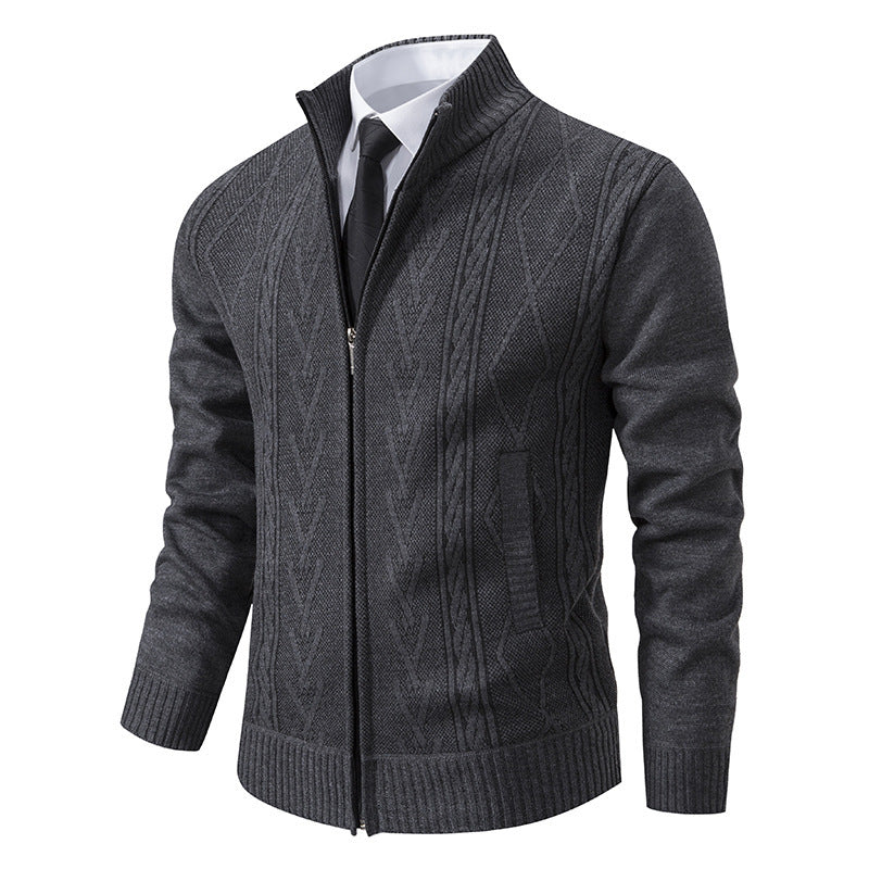 Herren Strickjacke mit Zopfmuster und durchgehendem Reißverschluss Drune