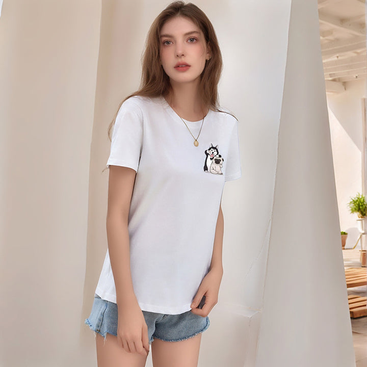 Damen T-Shirt mit verspieltem Tiermuster und hochwertigem Baumwollstoff Drune