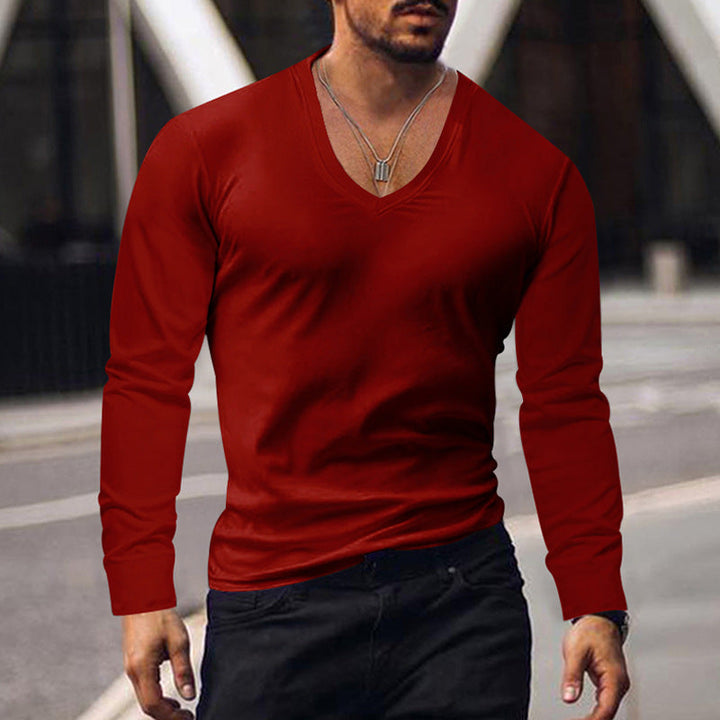 Herren V-Ausschnitt Langarmshirt aus weichem Baumwollmix mit figurbetonter Passform Drune
