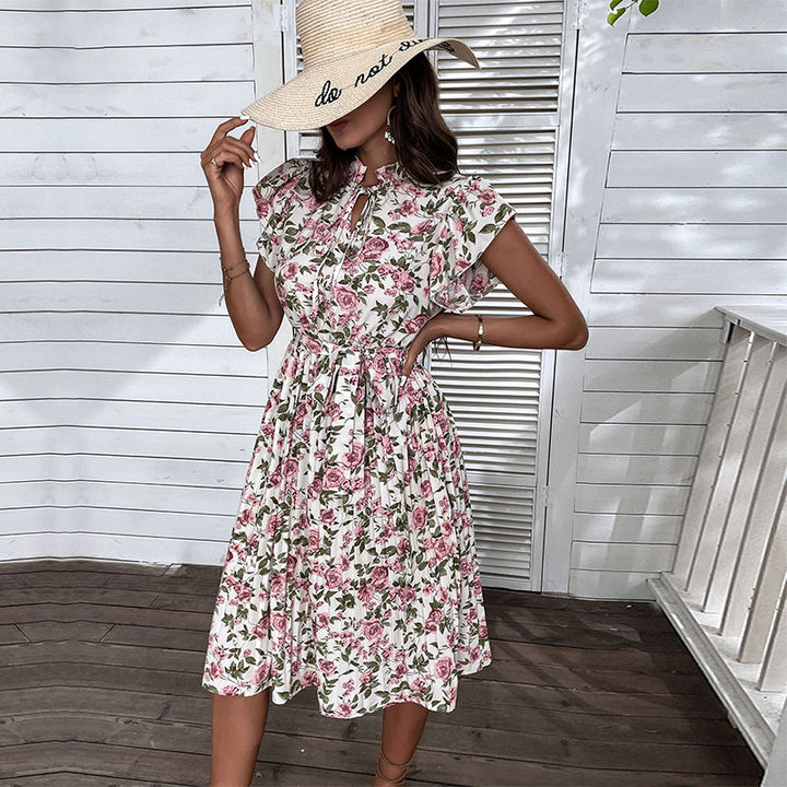 Damen Kleid mit floralem Muster und verspieltem Rüschenbesatz Drune