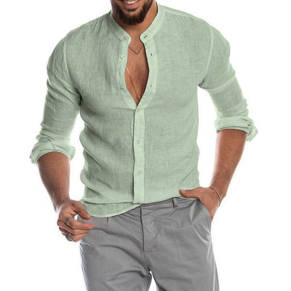 Herren Leinenhemd mit modernem Henley-Ausschnitt und Struktur Drune