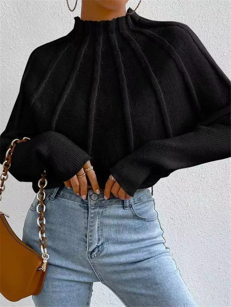 Damen Pullover mit hohem Kragen und eleganten Rippdetails Drune