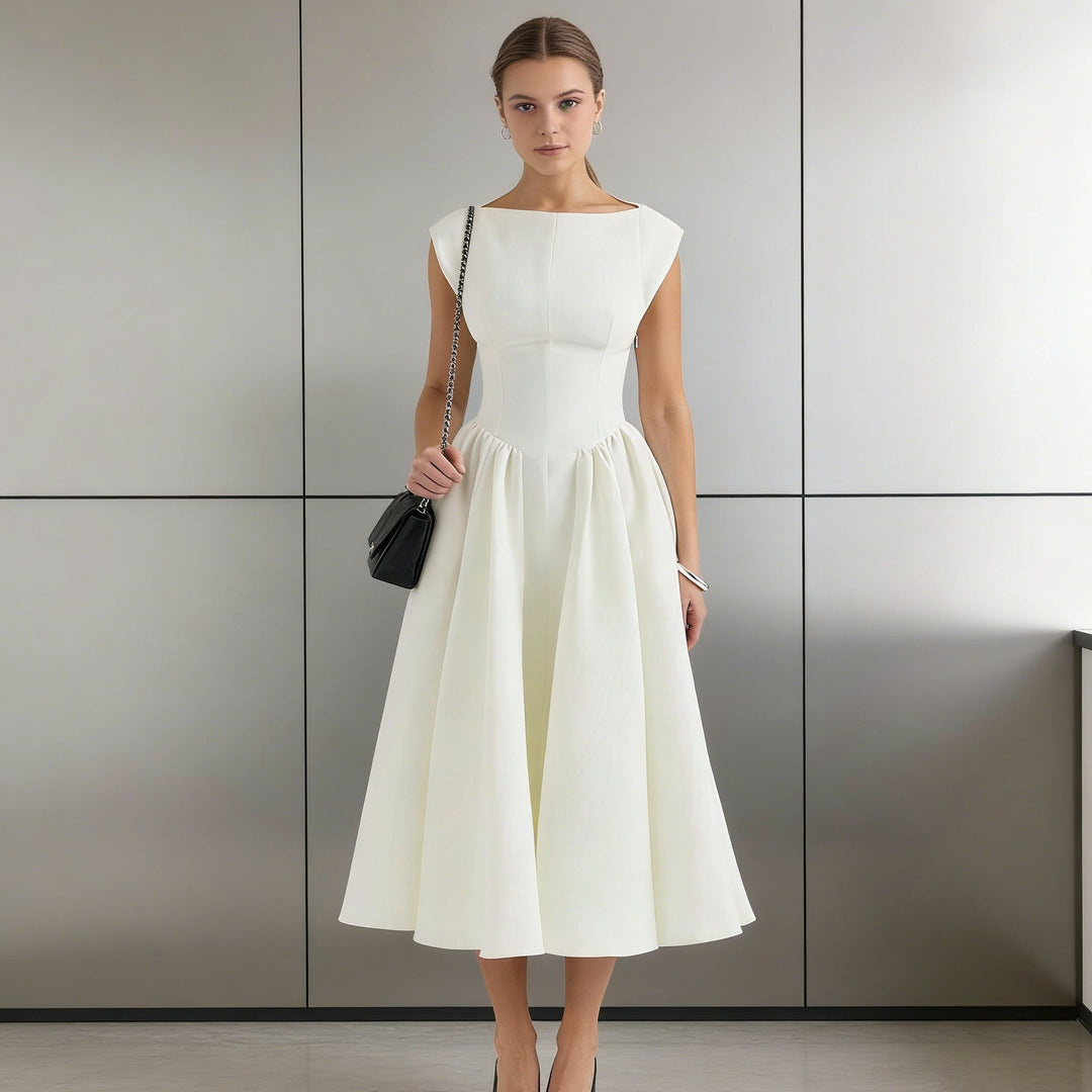 Damen Elegantes A-Linien Kleid mit breitem Saum und tailliertem Oberteil Drune