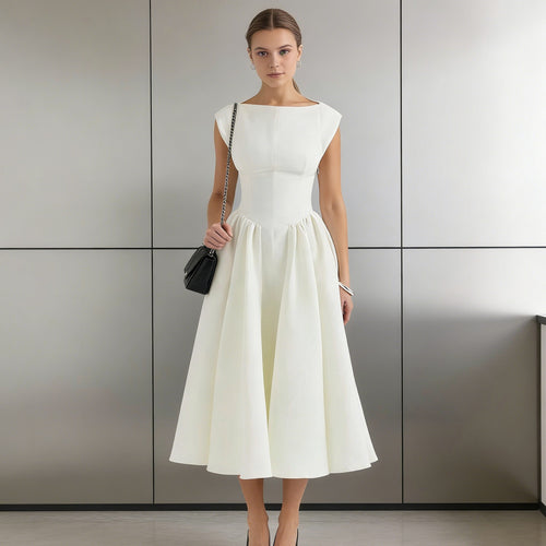 Damen Elegantes A-Linien Kleid mit breitem Saum und tailliertem Oberteil Drune