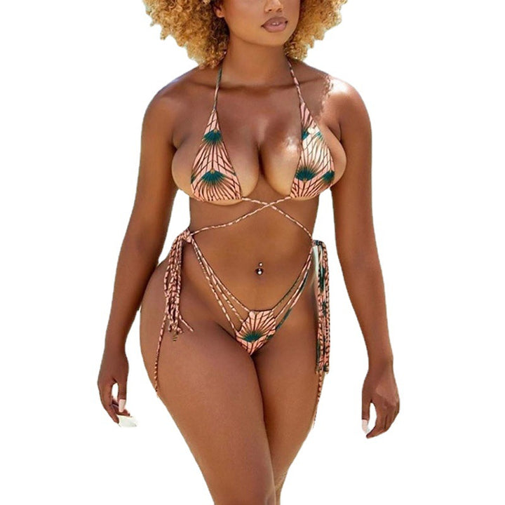 Damen Triangel-Bikini mit verstellbaren Riemen und fröhlichem Blumenmuster Drune