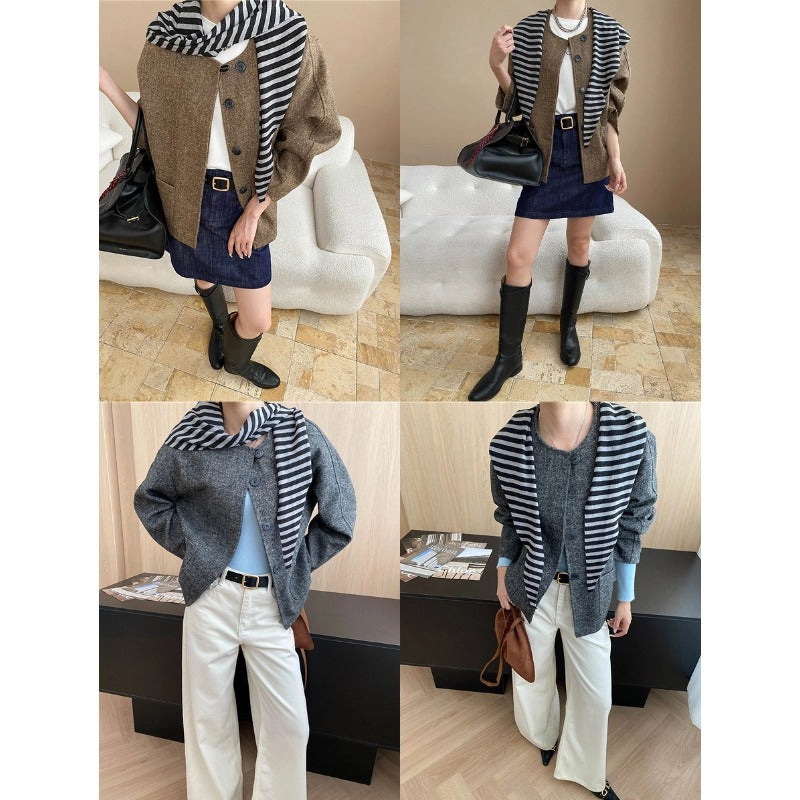 Damen lässige Strickjacke mit modernem Streifenmuster Drune