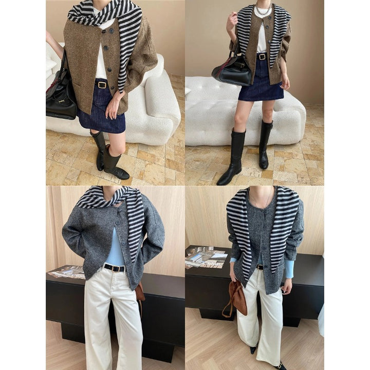 Damen lässige Strickjacke mit modernem Streifenmuster Drune