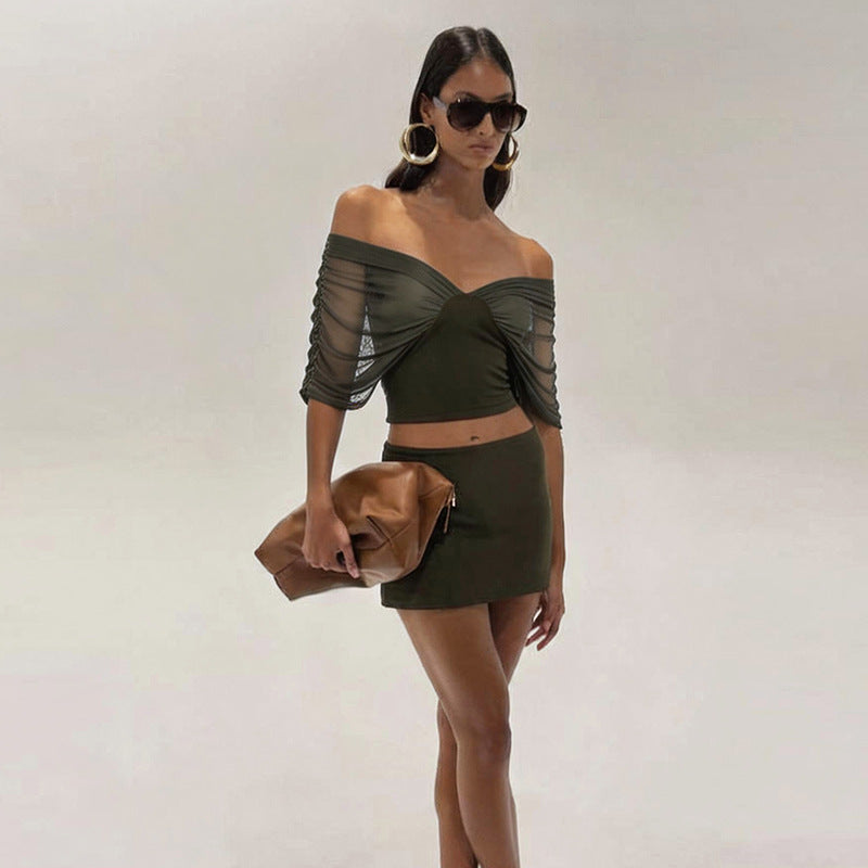 Damen Set mit off-shoulder Oberteil und figurbetontem Rock Drune