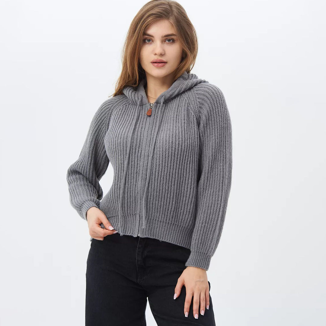 Damen Kuscheliger Kapuzenpullover im Rippdesign mit cropped Schnitt Drune