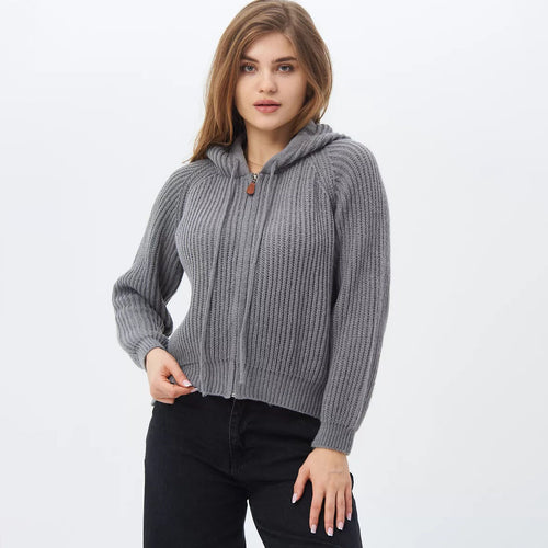 Damen Kuscheliger Kapuzenpullover im Rippdesign mit cropped Schnitt Drune