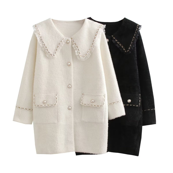 Damen Langarmjacke mit dekorativem Kragen und funktionalen Taschen Drune