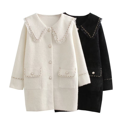 Damen Langarmjacke mit dekorativem Kragen und funktionalen Taschen Drune
