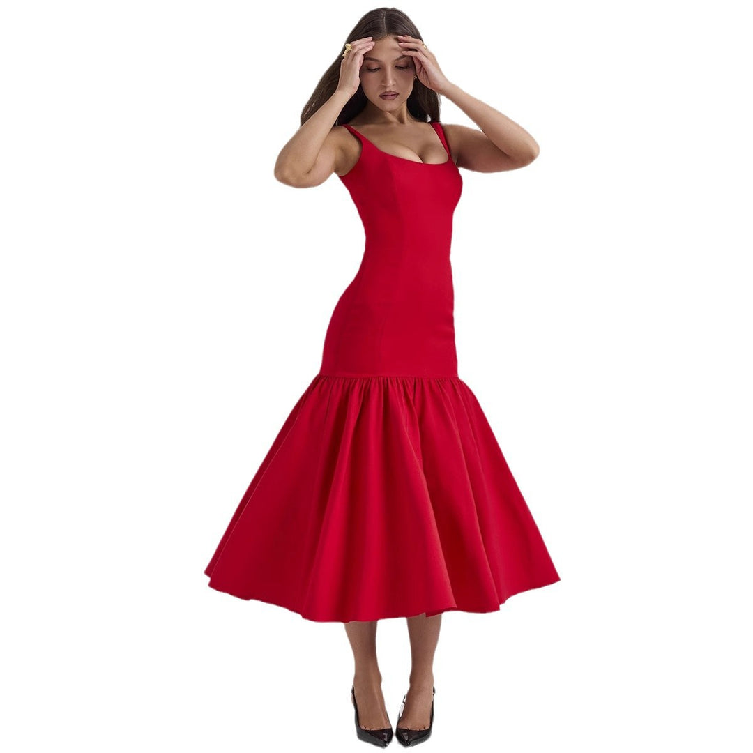 Damen Maxikleid mit schickem Taillenbetonung und voluminösem Rock Drune