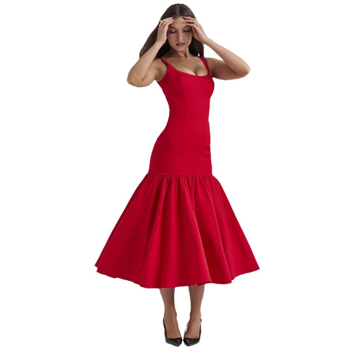 Damen Maxikleid mit schickem Taillenbetonung und voluminösem Rock Drune