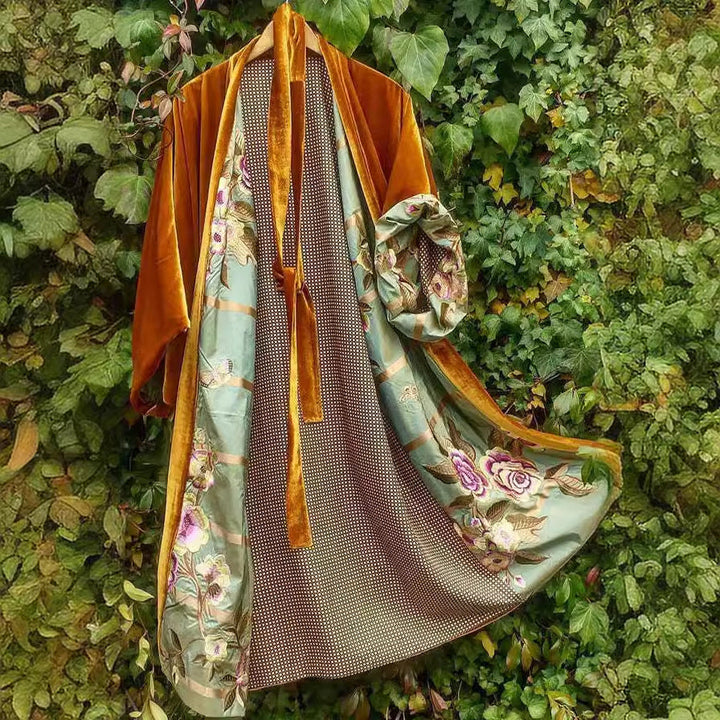 Drune | Satin Digital Floral Taille Gürtel Cardigan Schlafanzug