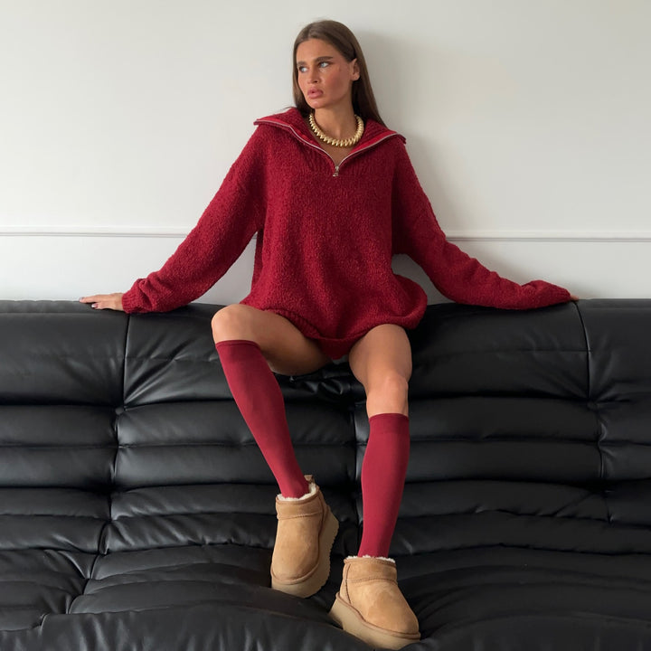 Damen Oversized Fleece-Pullover mit hohem Kragen und Reißverschluss Drune