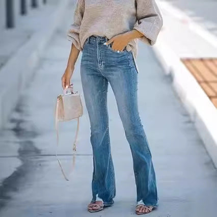 Damen nan gerade geschnittene Jeanshose in verkürzter Länge mit ausgefranstem Saum Drune