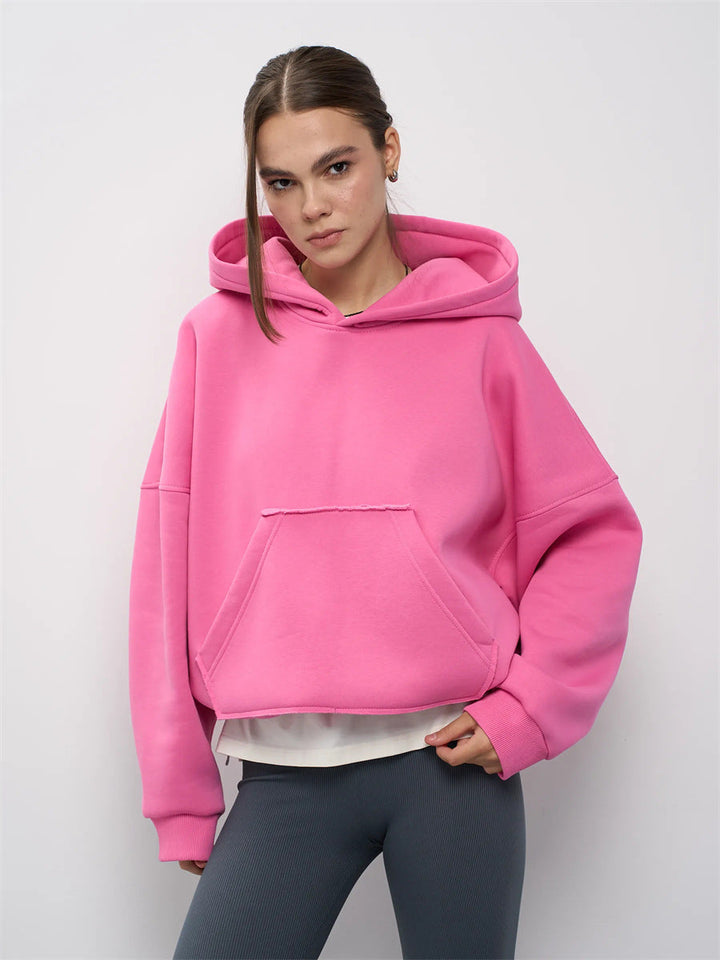 Damen lässiger Oversize-Hoodie mit Kängurutasche und weichem Innenfutter Drune