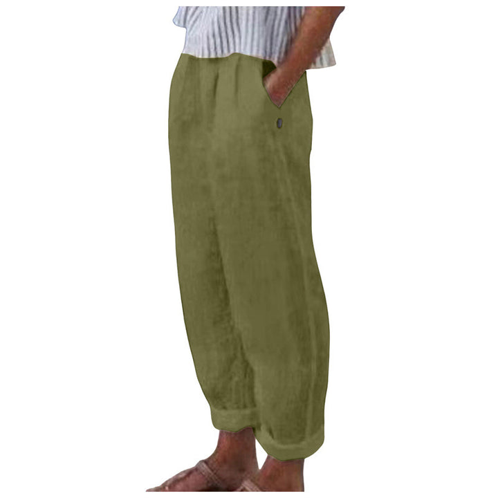 Damen Bequeme Leinenhose mit lockerem Schnitt und seitlichen Taschen Drune