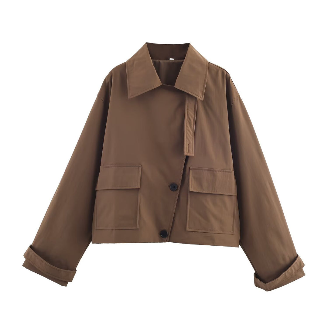Damen lässige Utility-Jacke mit praktischen Pattentaschen und elegantem Stehkragen Drune