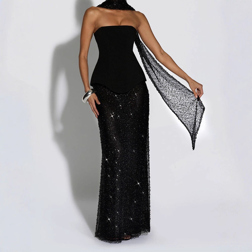 Damen Elegantes Abendkleid mit schimmerndem Oberteil und figurbetontem Rock Drune