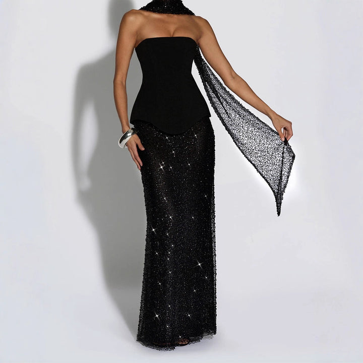 Damen Elegantes Abendkleid mit schimmerndem Oberteil und figurbetontem Rock Drune