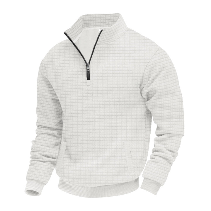 Herren nan strukturiertes Halbzip-Waffelstrick-Pullover mit Stehkragen Drune