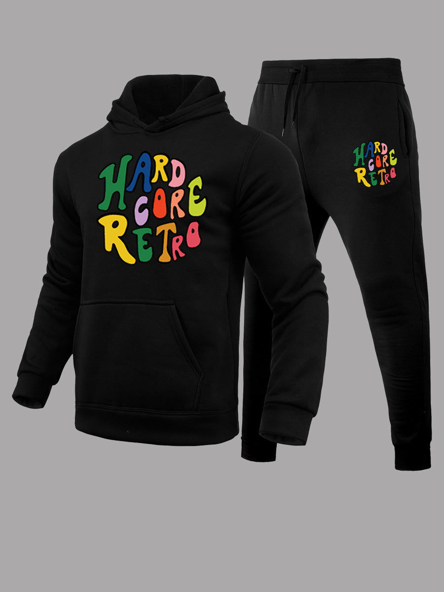 Damen sportliches Hoodie- und Jogginghose-Set mit auffälligem Retro-Design Drune
