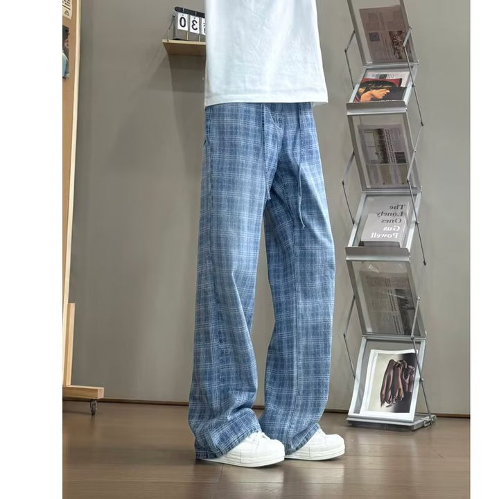 Damen weit geschnittene Karottenhose mit modernem Karo-Design Drune