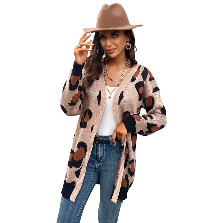 Damen lässiger Cardigan mit modernem Leo-Muster und offenem Schnitt Drune