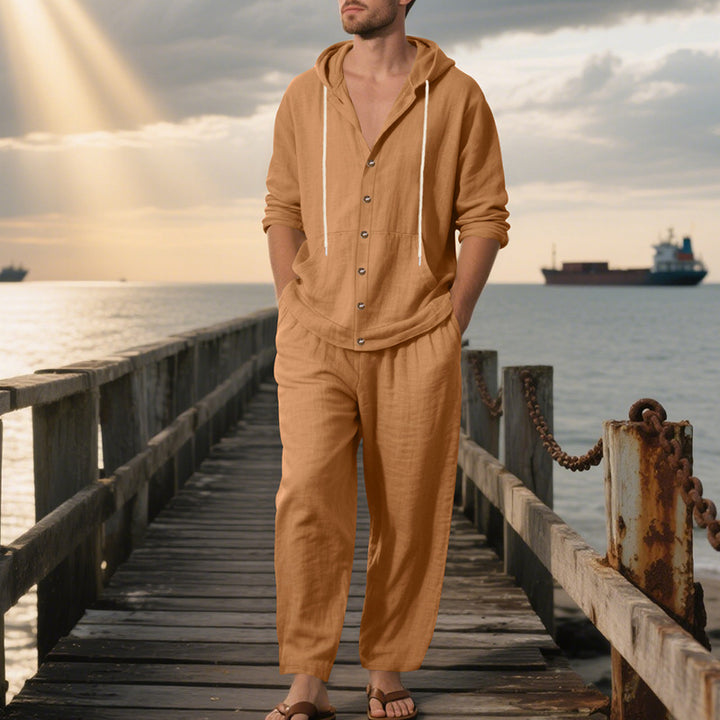 Herren bequeme Freizeit-Hose und Kapuzenjacke Set Drune