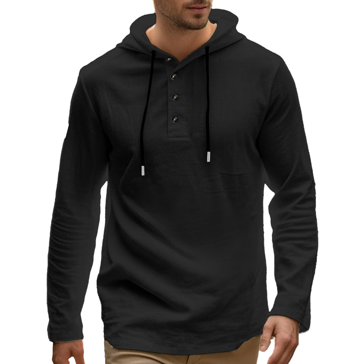 Herren lässiges Langarm-Hoodie-Shirt mit Knopfdetails und praktischen Taschen Drune