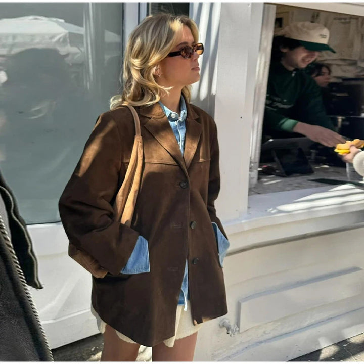 Damen weiche Wildlederjacke im lässigen Oversize-Schnitt Drune