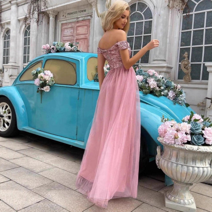 Damen Glamouröses Abendkleid mit schimmerndem Oberteil und Tüllrock Drune
