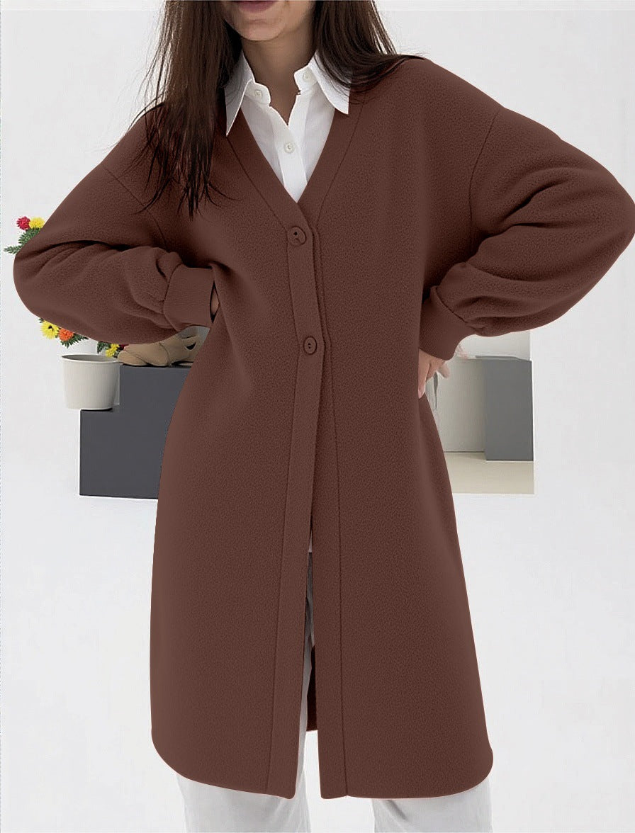 Damen Elegante Strickjacke mit Knopf und V-Ausschnitt Drune