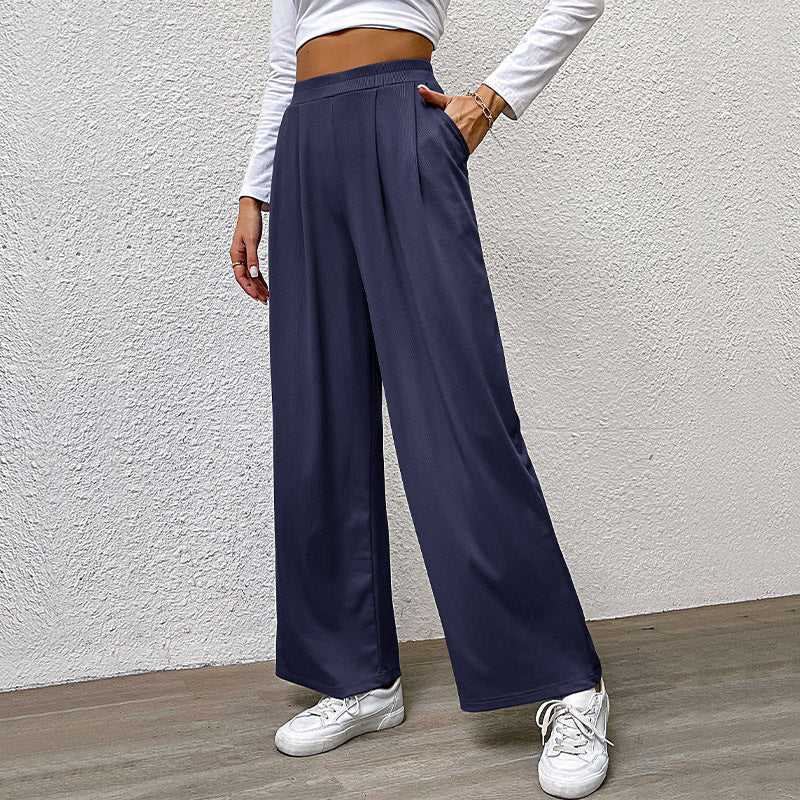 Damen weite Chinohose mit elegantem Faltenwurf und hohem Bund Drune