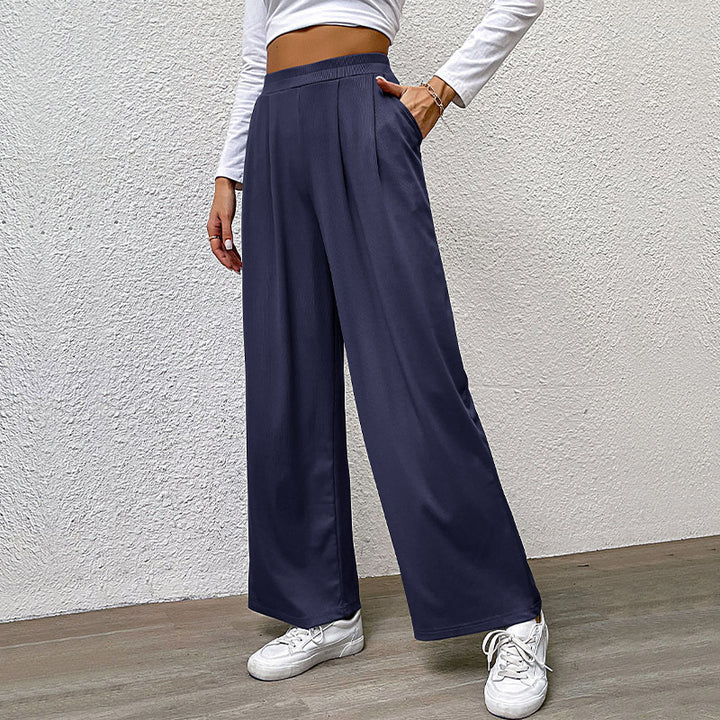 Damen weite Chinohose mit elegantem Faltenwurf und hohem Bund Drune