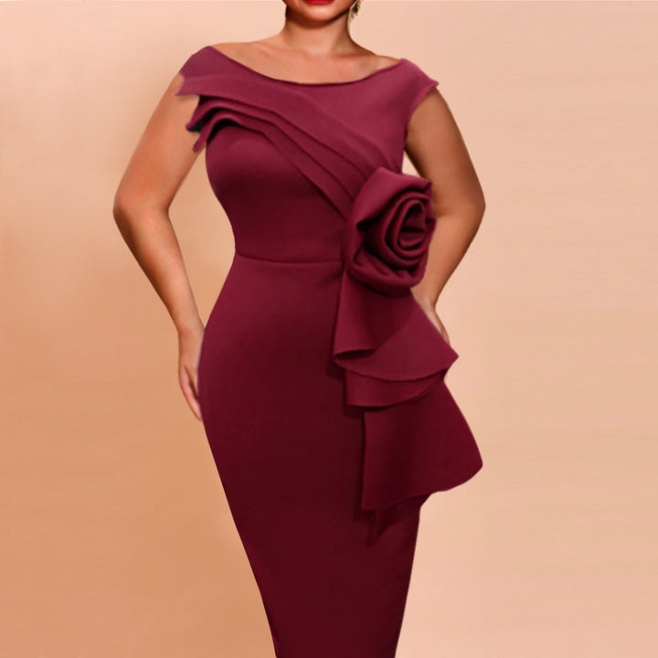 Damen figurbetontes Kleid mit schicker Rüschenapplikation Drune