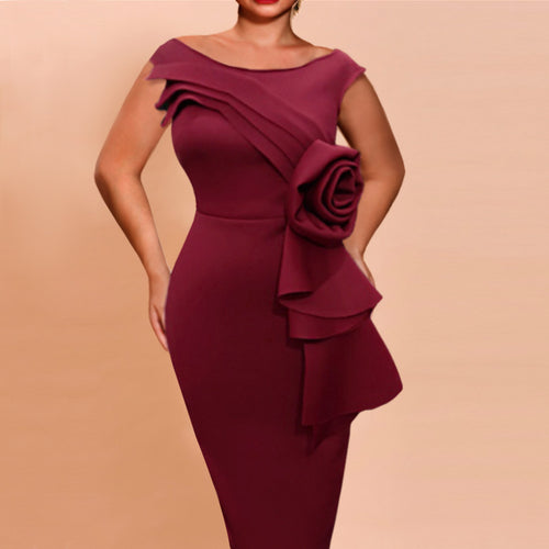 Damen figurbetontes Kleid mit schicker Rüschenapplikation Drune