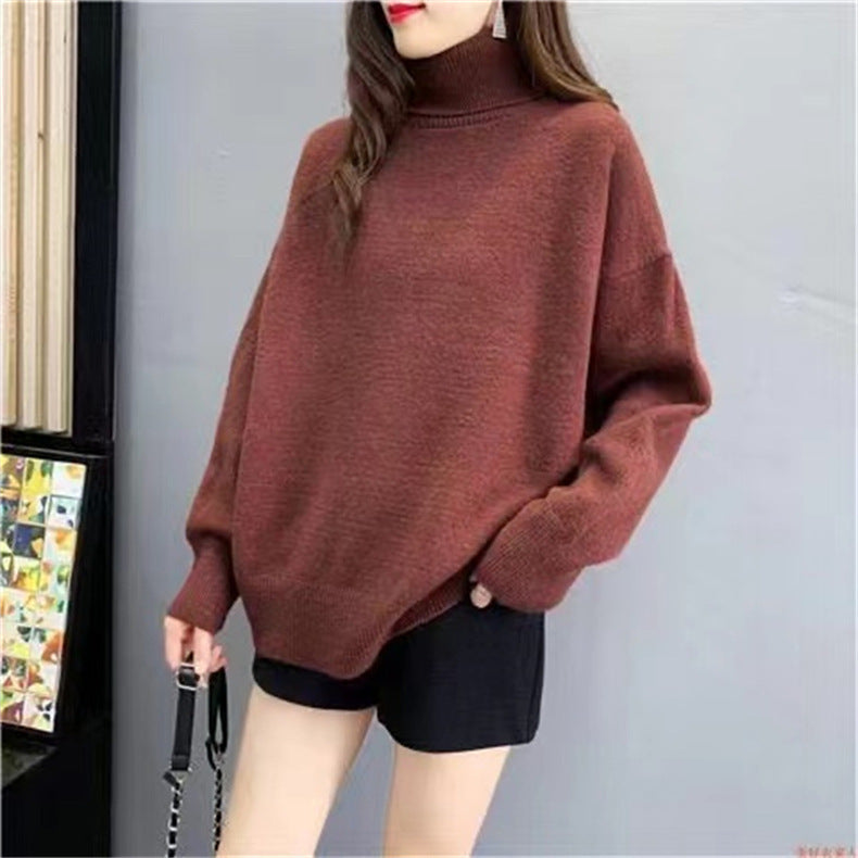 Damen Grobstrickpullover mit hohem Kragen und oversized Passform Drune