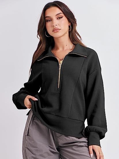 Damen Sportlicher Pullover mit Stehkragen und halbem Reißverschluss Drune