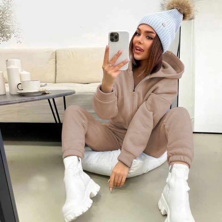 Damen nan weiches Reißverschluss-Hoodie und taillierte Komfort-Jogginghose Set mit innenliegendem Fleece Drune